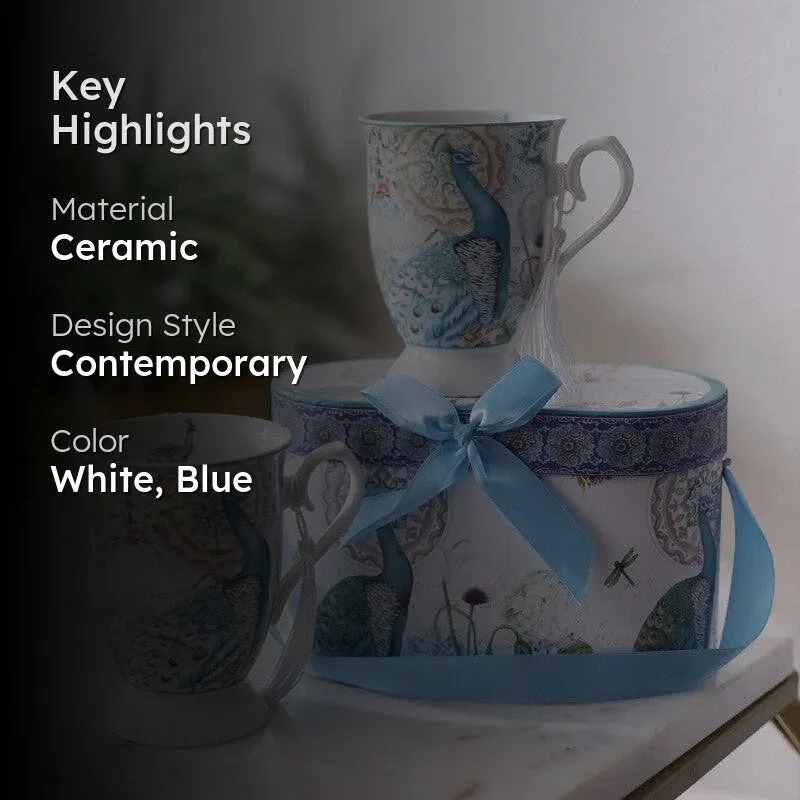 Peacock Ceramic Coffee Mug (350 mL Each) - Set of Two media 2