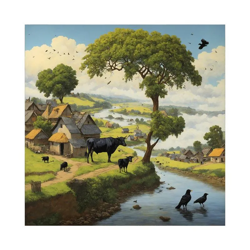 Riverside Village Charm Wall Painting media 4