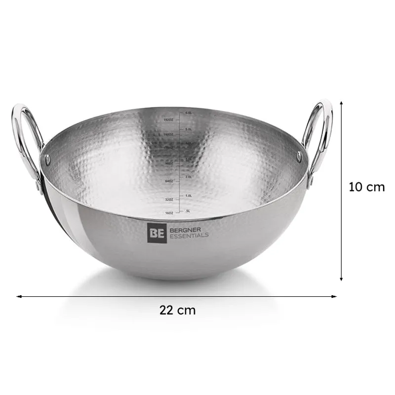 Bergner Stainless Steel Hammered Kadhai - 2000 mL media 8