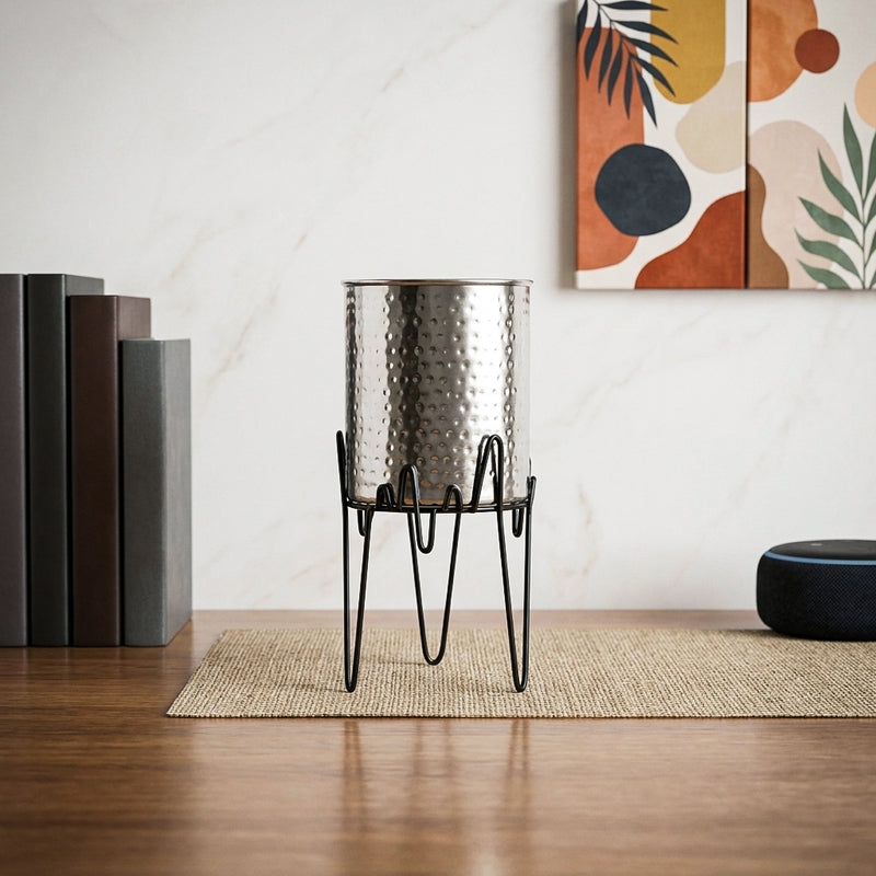 Retsa Stainless Steel Planter - Silver & Black