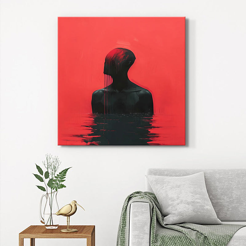 Silhouette Man On Red Background Wall Painting