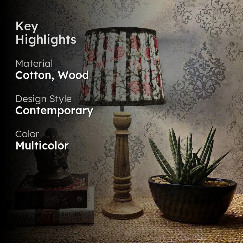 Rosette Warm Wooden Base Cotton Table Lamp - Multicolor media 2