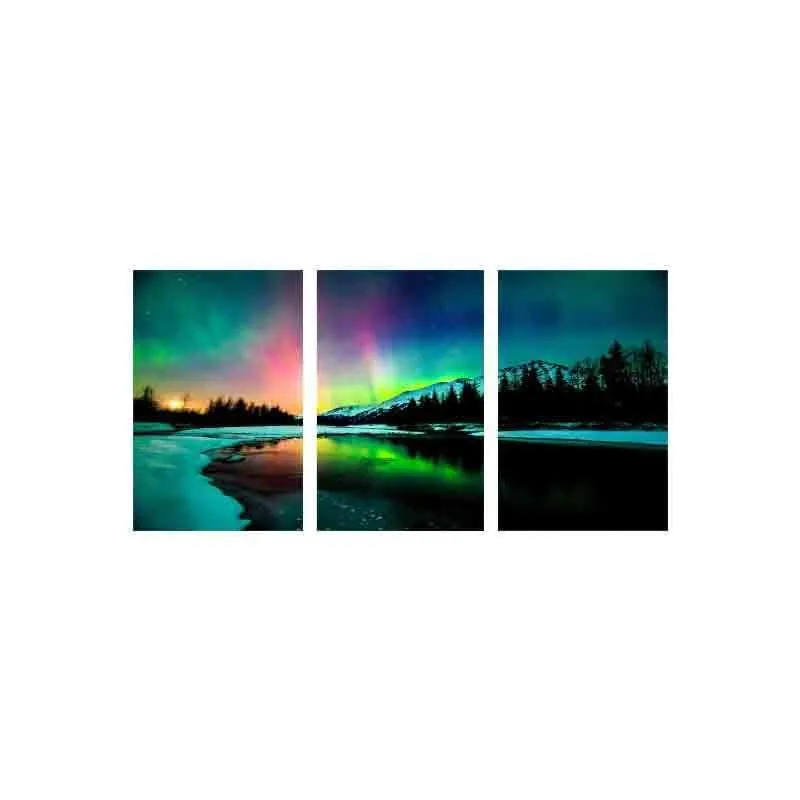 Northern Lights Poly Canvas Wall Art - Three Piece Set media 5