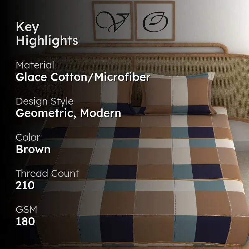 Bedsheet highlight image showing material, colour, thread count and GSM text overlay