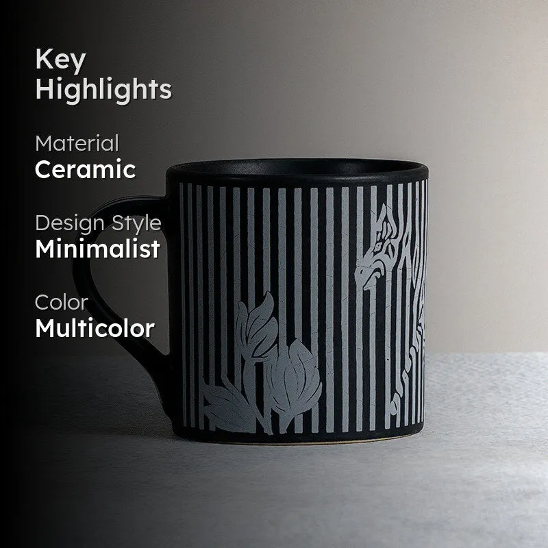 Floral Ceramic Coffee Mug (300 mL) - Grey,Black media 2