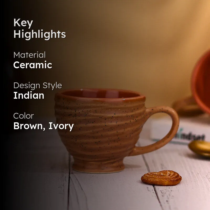 Mayla Ceramic Tea Cup (120 mL Each/Brown,Cream) - Set of Two media 2