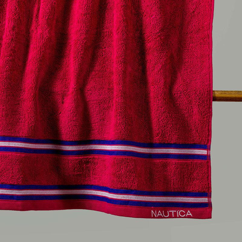Nautica Dove Down Cotton Towel Set (Burgundy & Coral) - Set Of Two media 4