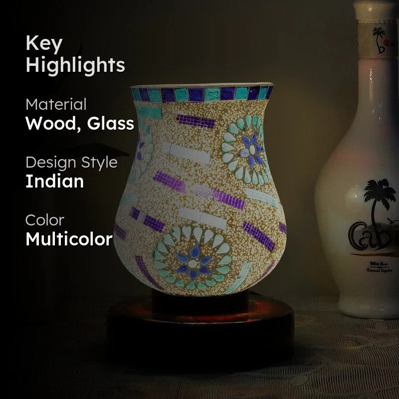 Skylyn Mosaic Glass Table Lamp With Wooden Base - Multicolor media 2