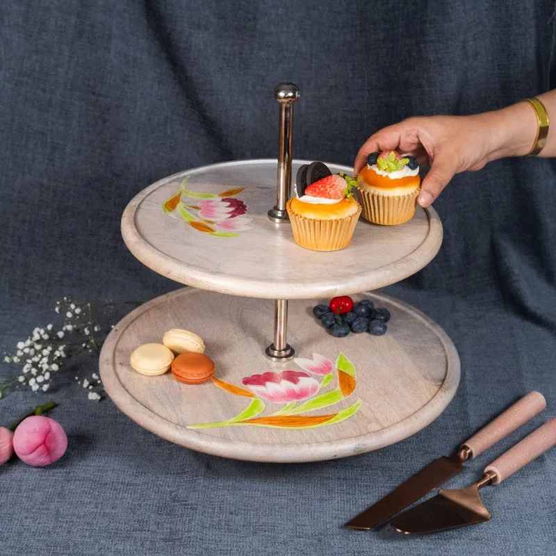 Padma Grace Lotus Wooden Two-Tier Cake Stand media 4