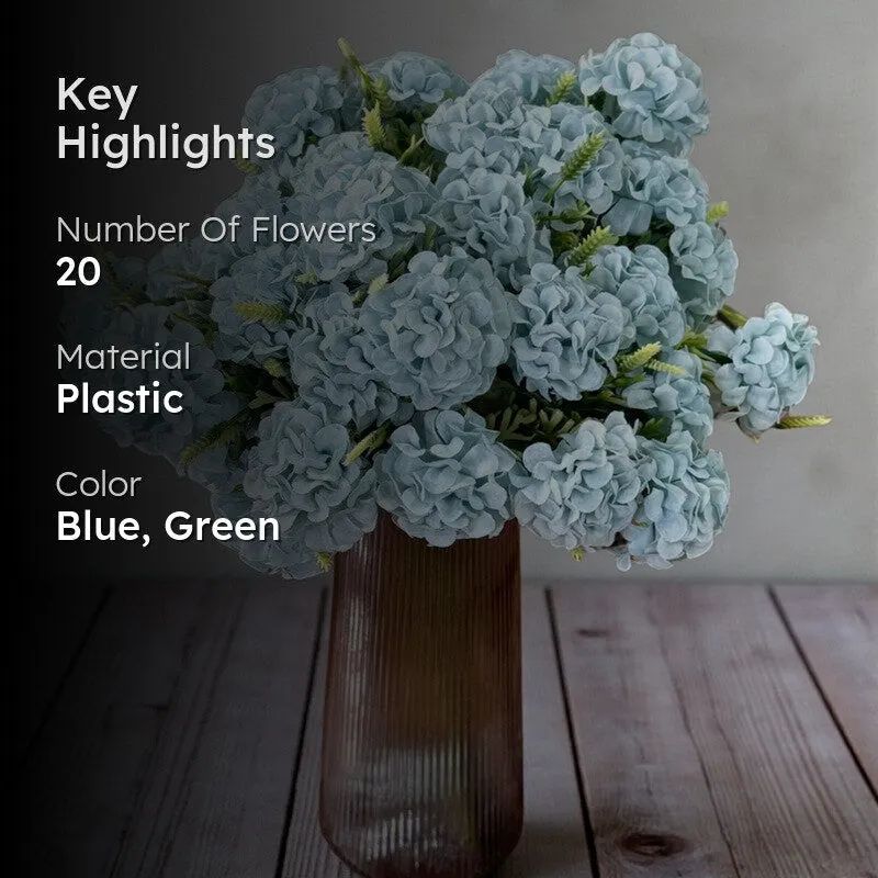 Whisper Hydrangea Plastic Artificial Flower (Blue) - Set Of Two media 2
