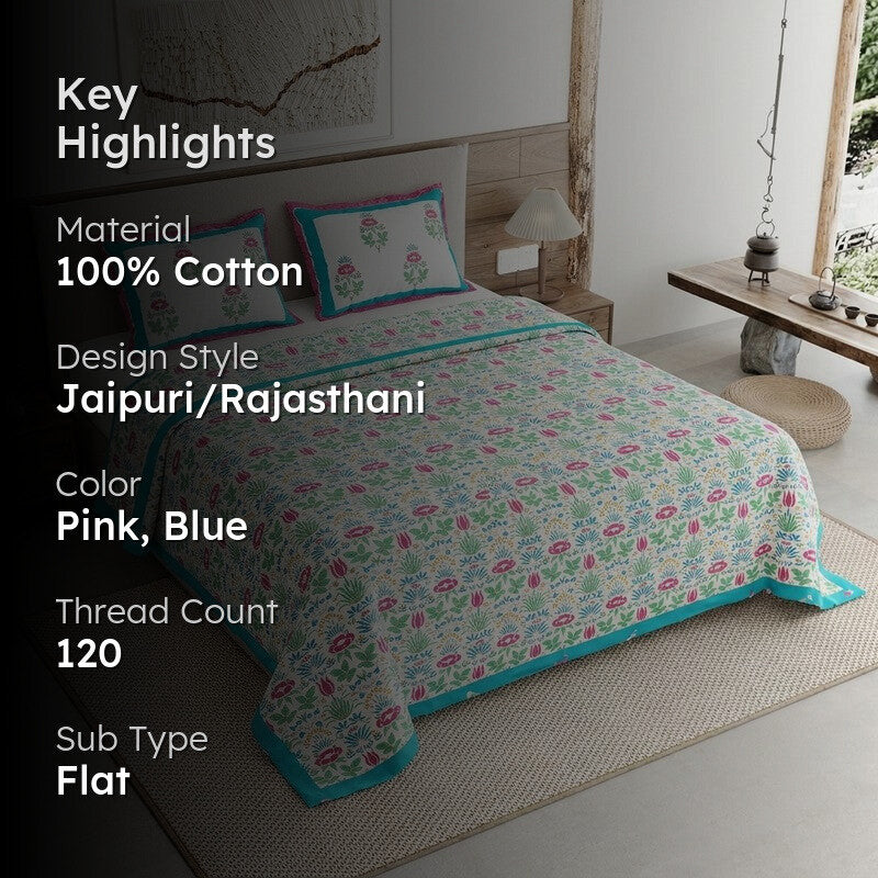 Rang Harmony Cotton Bedsheet (Pink,Blue) - 120 TC media 2