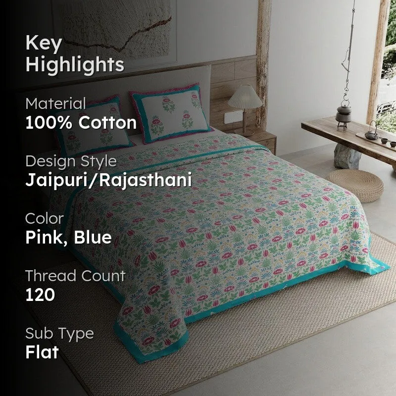 Rang Harmony Cotton Bedsheet (Pink,Blue) - 120 TC media 2