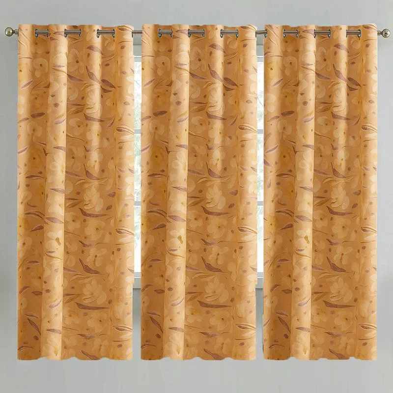 Mustard Floral Printed Curtain - Set Of Three media 1