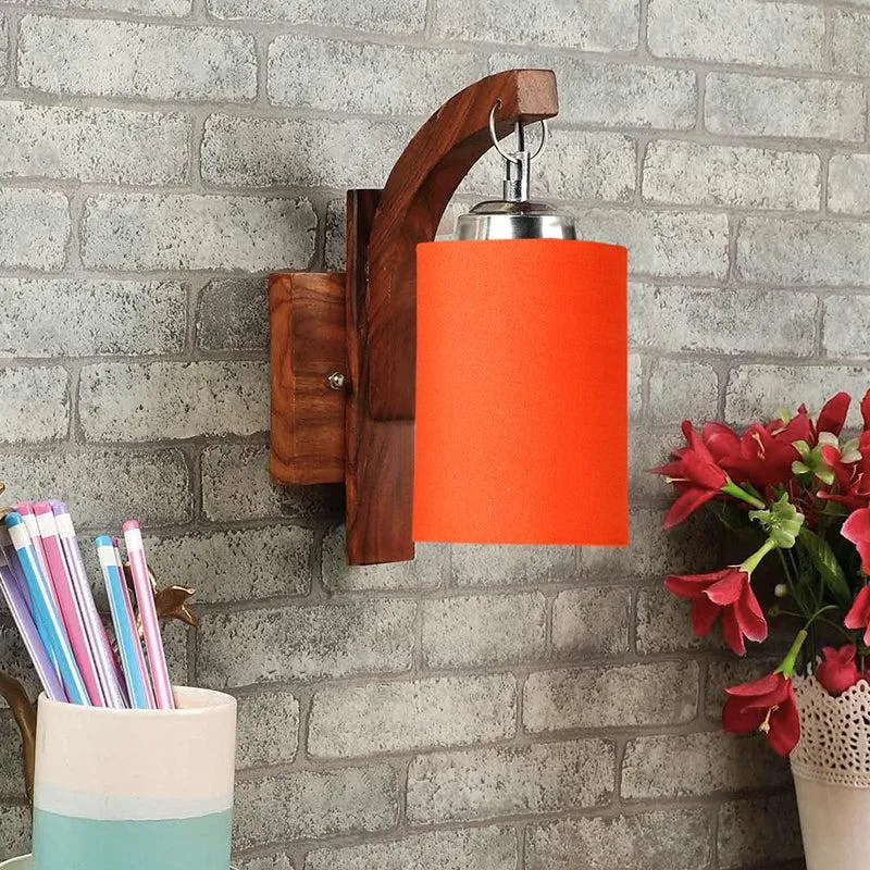 Forma Cylindrical Fabric & Wooden Wall Lamp - Orange media 3