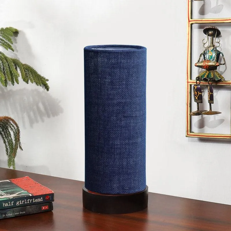 Mirza Tower Wooden Table Lamp With Jute Shade - Blue,Brown media 3