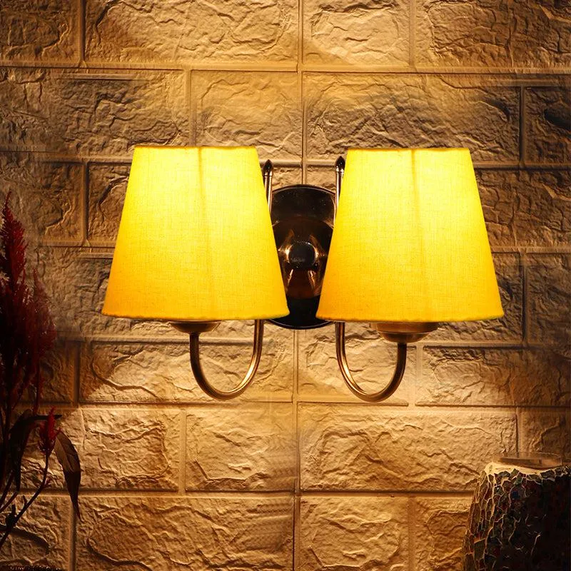 Veda Duo Conical Fabric & Metal Wall Lamp - Yellow media 1