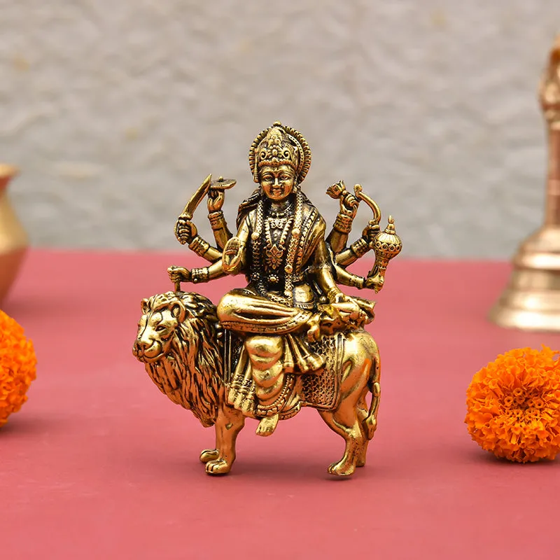 Divine Durga Brass Idol - Gold media 6