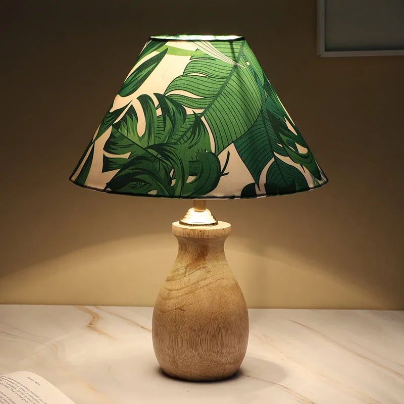 Kaizen Curve Printed Mango Wood Table Lamp - Green,White,Brown media 4