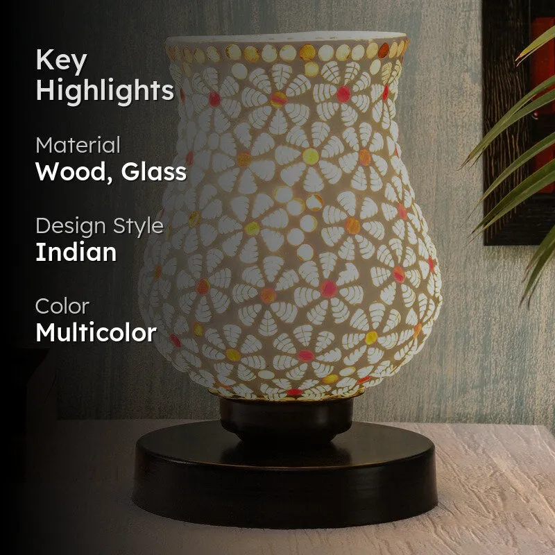 Emberora Mosaic Glass Table Lamp With Wooden Base - Multicolor media 2