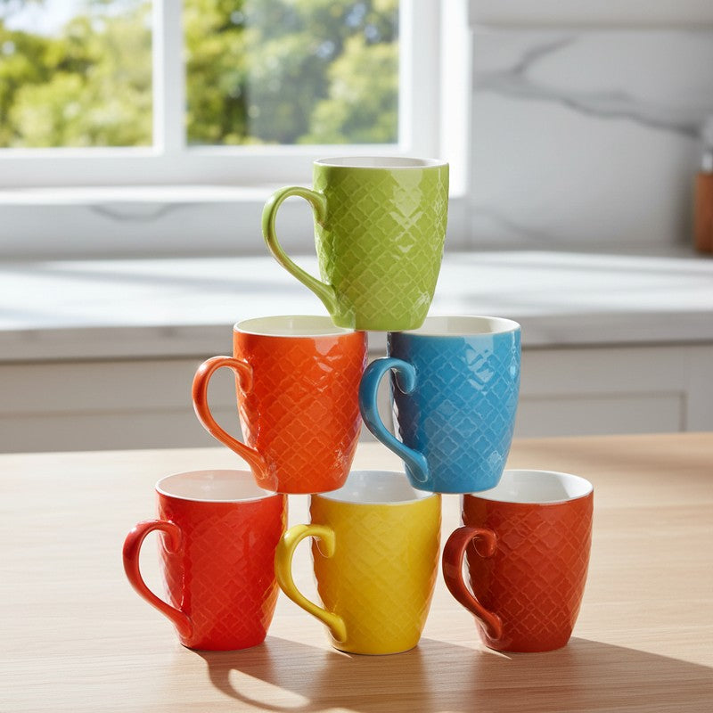 Adsinthe Ceramic Coffee Mug (300 mL Each) - Set Of Six