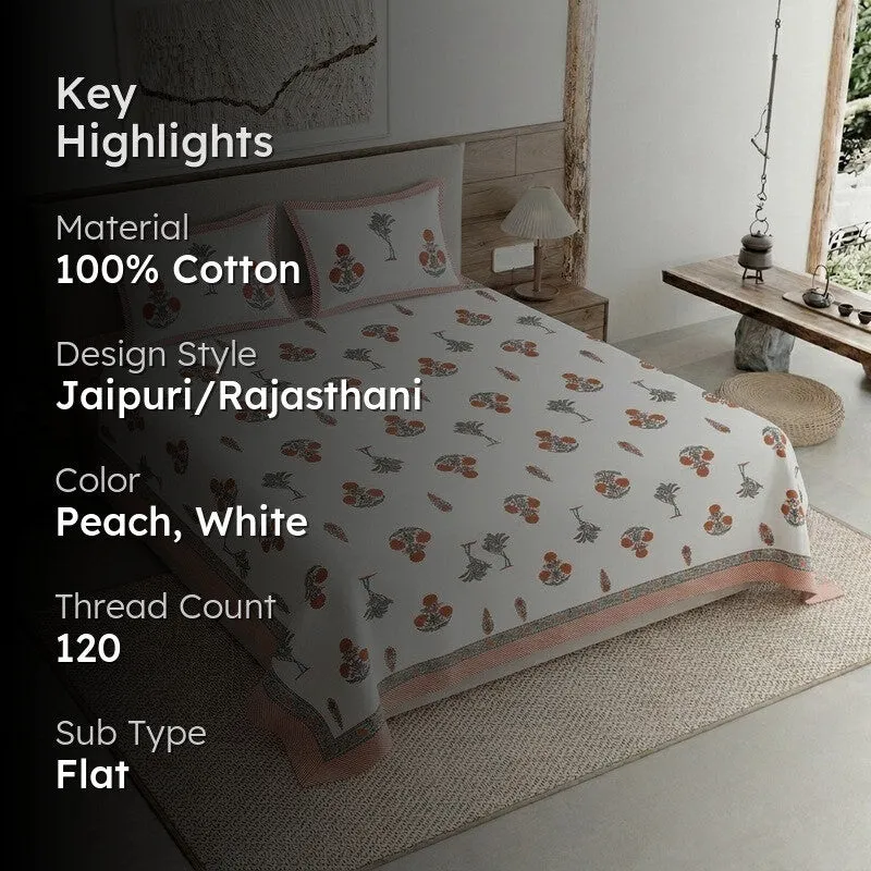 Ethnic Aura Cotton Bedsheet (Peach,White) - 120 TC media 2