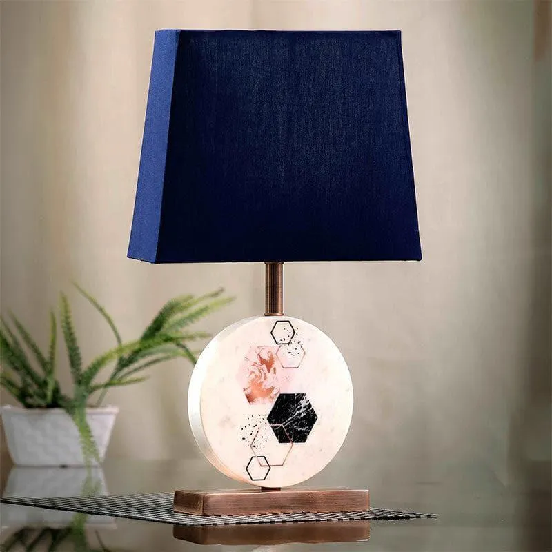 Hexa Marble & Copper Base Fabric Table Lamp - Blue,White media 3
