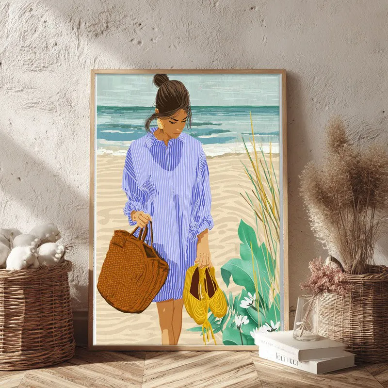 Sandy Shore Canvas Wall Painting - Brown Frame media 3