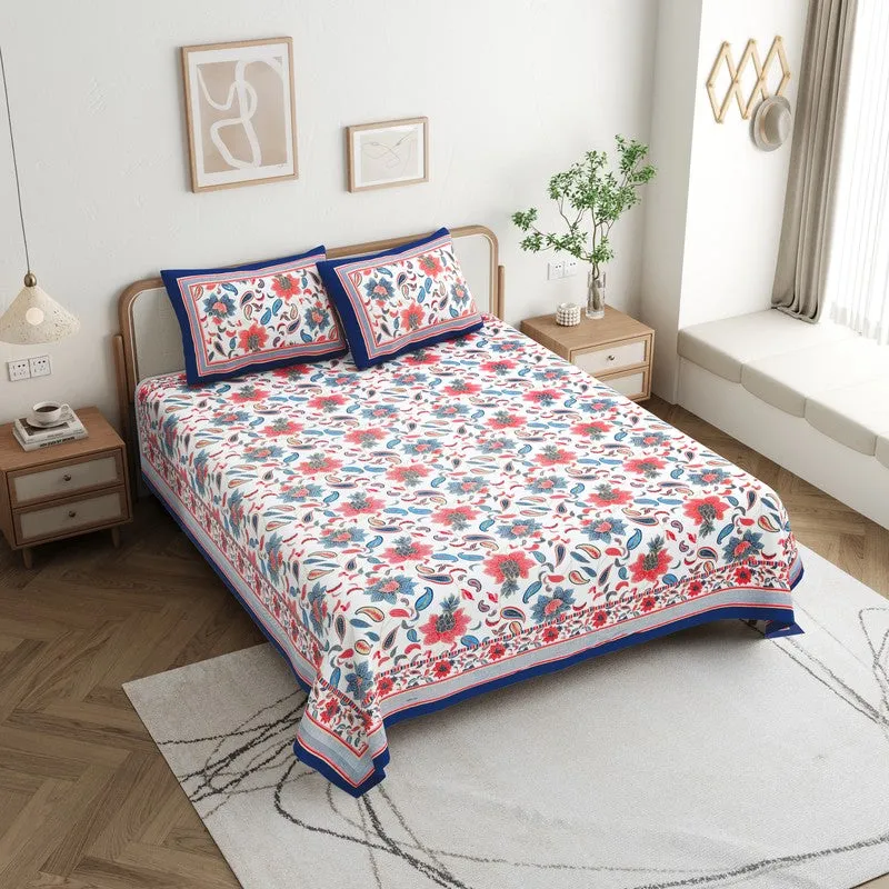 Soft Petal Cotton Bedsheet (Red,Blue) - 180 GSM media 3