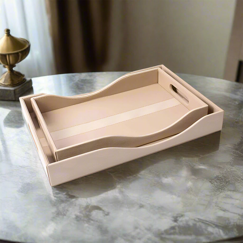 Veltrix Faux Leather Serving Tray (Beige) - Set of Two