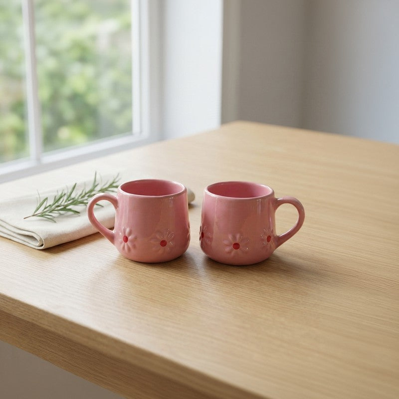 Ceramic Coffee Mug (Pink/250 mL Each) - Set of Two