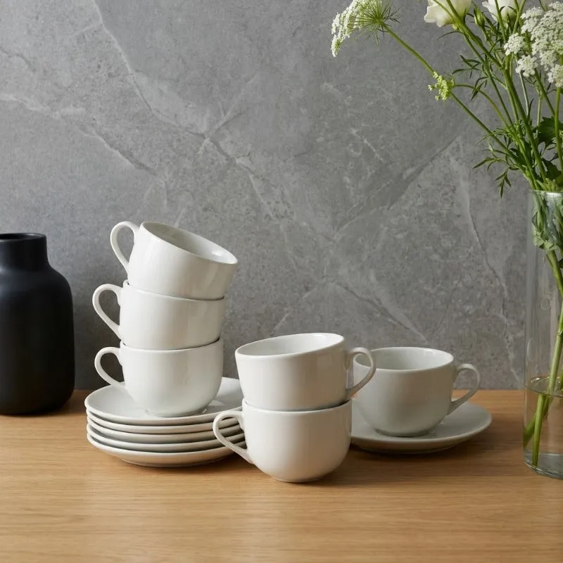 MorningSip Porcelain Cup & Saucer (Off White/240 mL Each) - Set of Six - 1