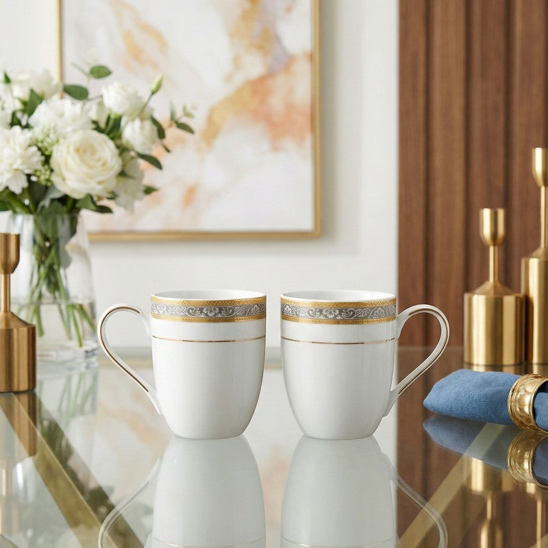 Comfort Sip Porcelain Coffee Mug (300 mL Each) - Set Of Two