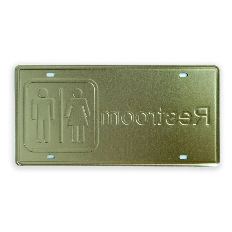 Weathered Restroom Sign Retro Metal Wall Accent media 3