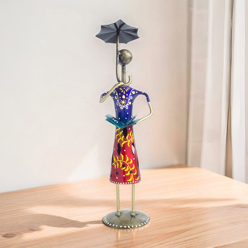 Lady With Umbrella Iron Showpiece - Blue,Red