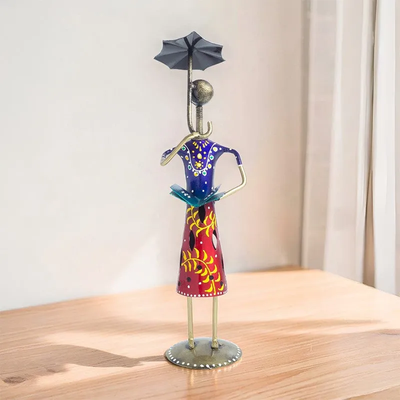 Lady With Umbrella Iron Showpiece - Blue,Red media 1