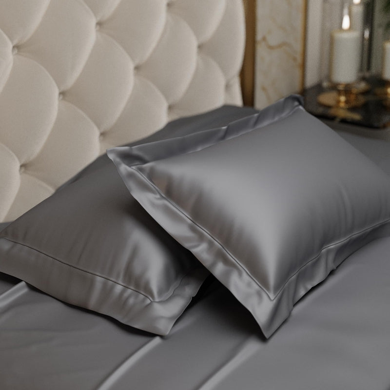 Silkara Satin Pillow Cover (Grey) - Set of Two