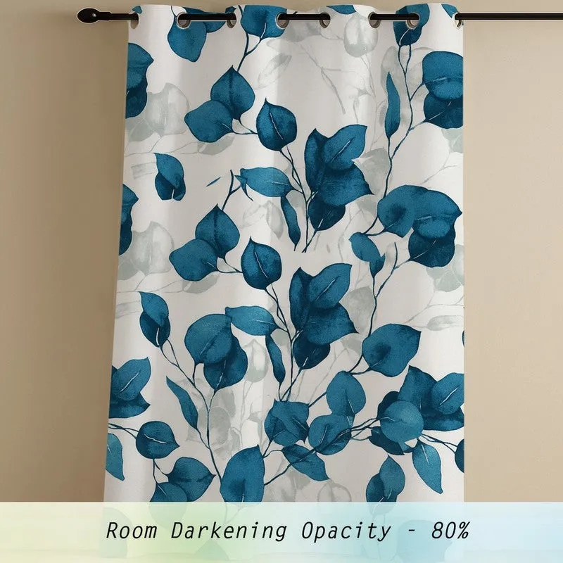 Garden Glow Cotton Curtains (blue,white) - Set Of Two media 3