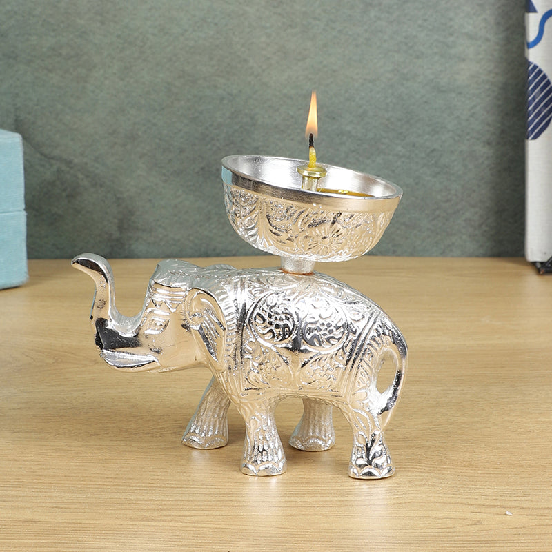 SIlver Haathi Aluminium Diya