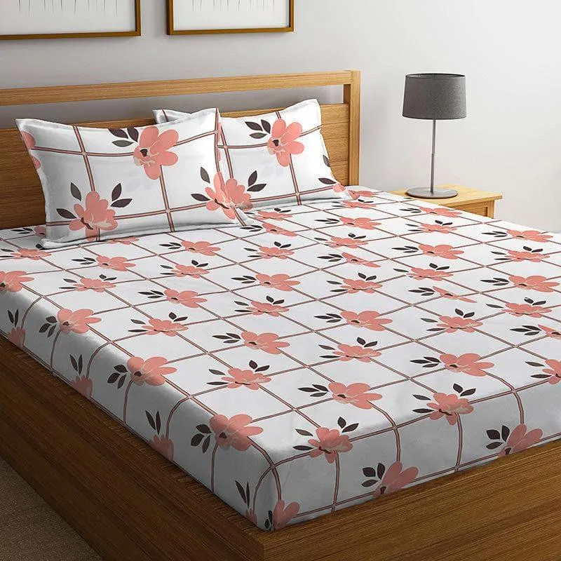 Zephyr Checkered Bedsheet (Peach) - 150 GSM media 1