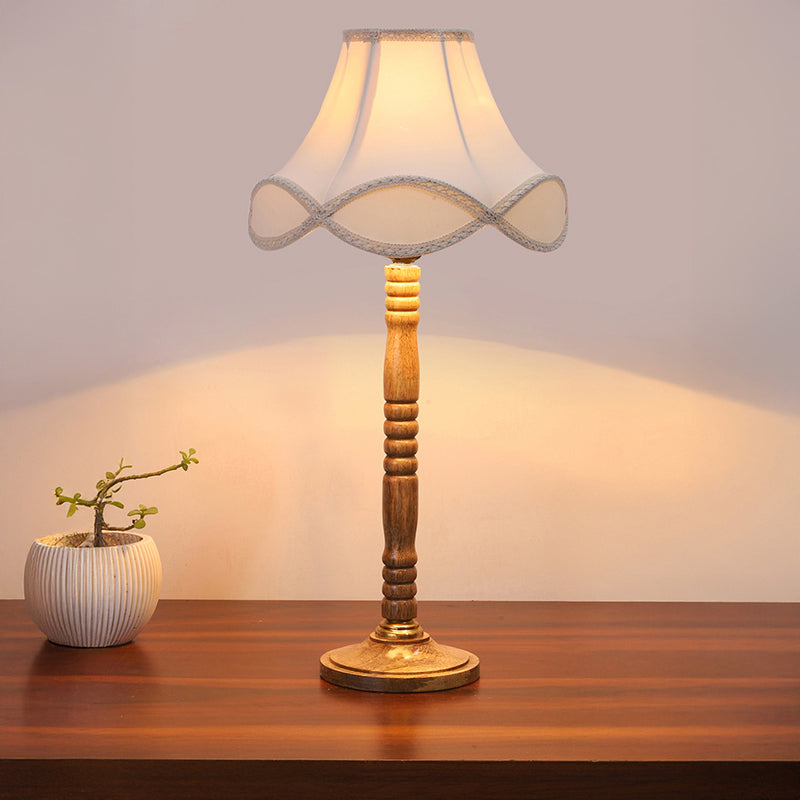 Misty Glow Table Lamp With Carved Wooden Base - White,Brown