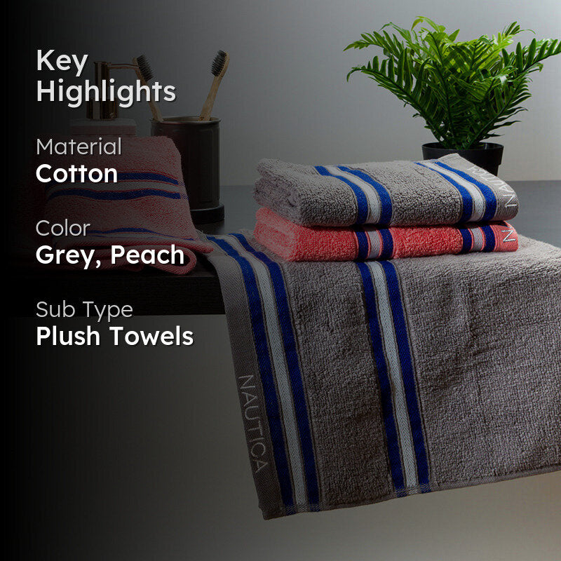 Nautica Dove Dual Cotton Hand & Face Towel (Grey & Coral) - Set Of Four media 2