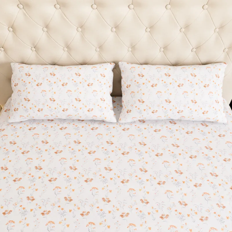 Orchard Floral Cotton Bedsheet (Orange) - 180 TC media 5