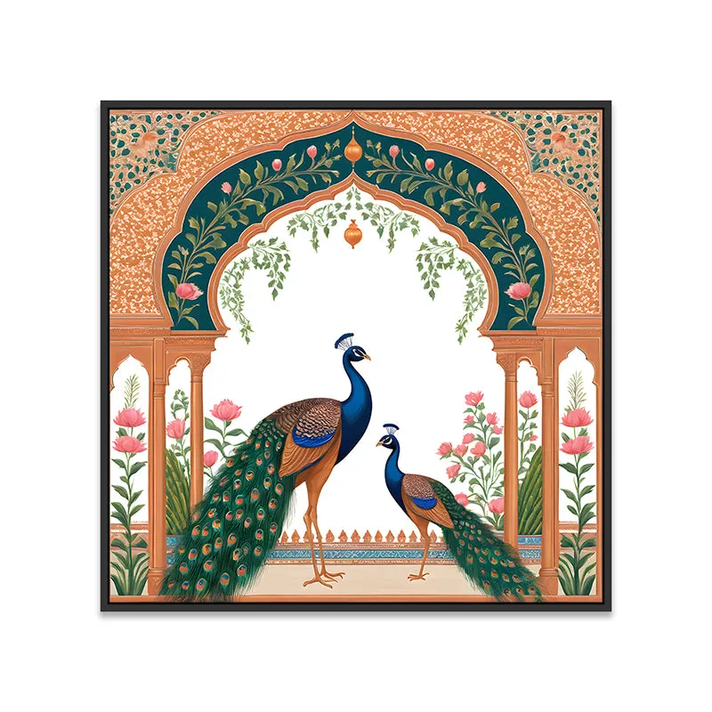 Royal Peacock Pair Canvas Wall Painting With Frame - Black media 6