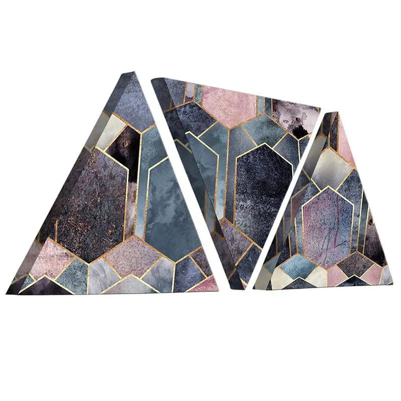 Celestial Hexagons Abstract Canvas Wall Art - Set Of Three media 3