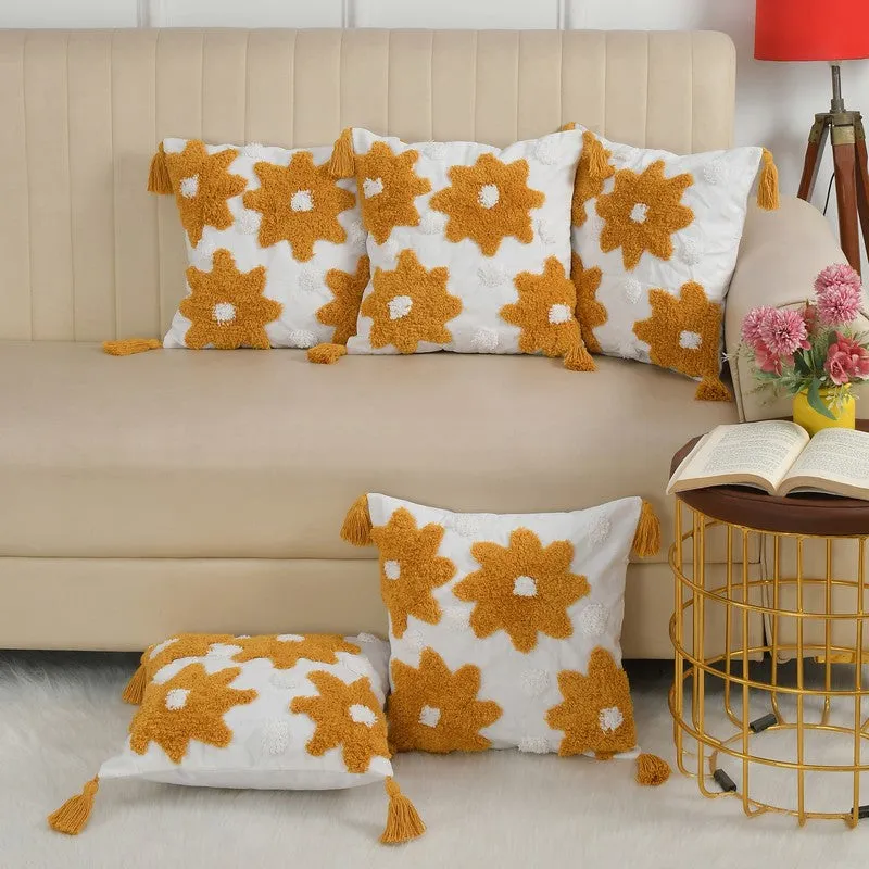 Helianthus Tufted Cotton Cushion Cover - Set Of Five media 2