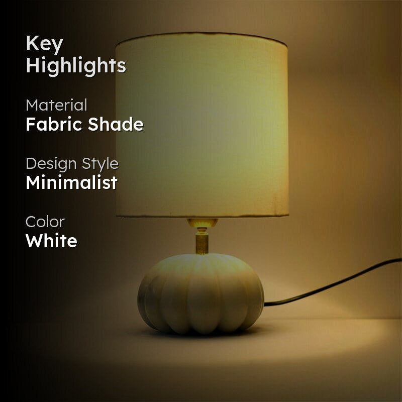 Pumpkin Base Marble Fabric Table Lamp - White media 2