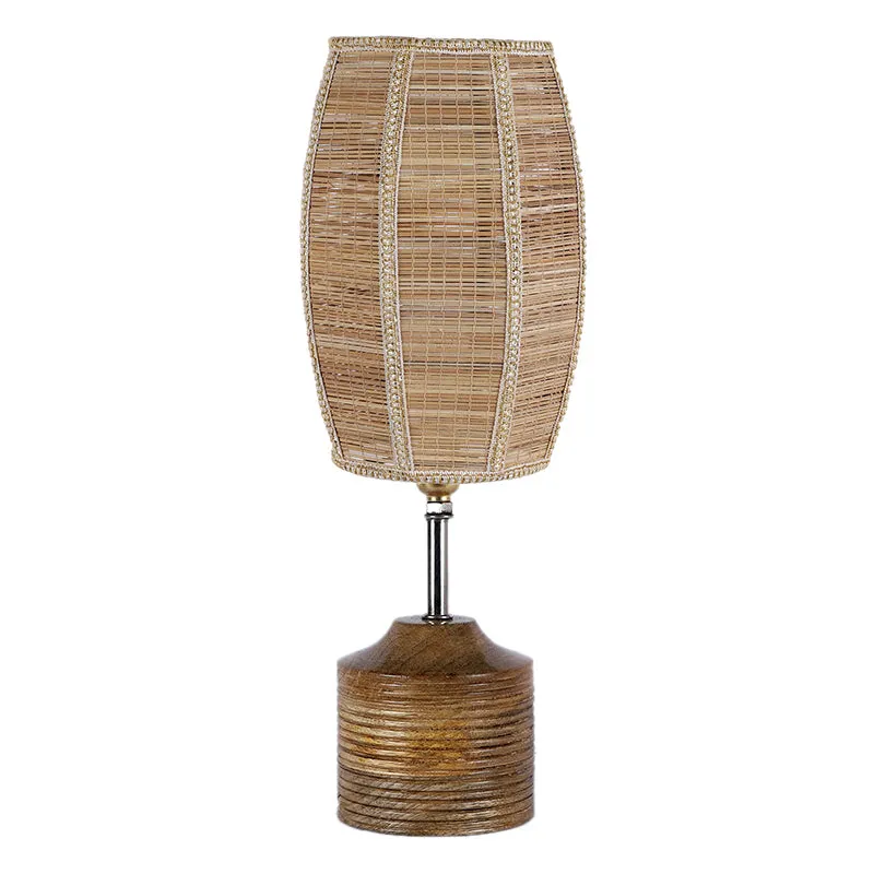 Vida Wooden Table Lamp With Bamboo Shade - Beige,Brown media 4