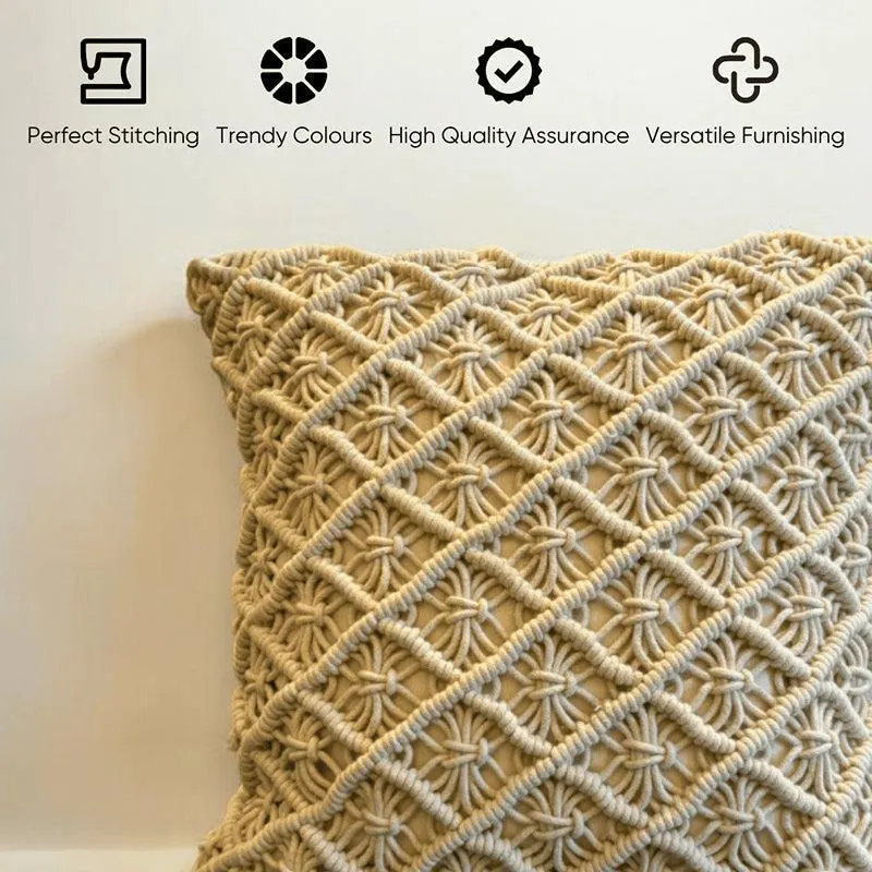 Nomad's Rest Macrame Tufted Cotton Cushion Cover - Set Of Four media 4