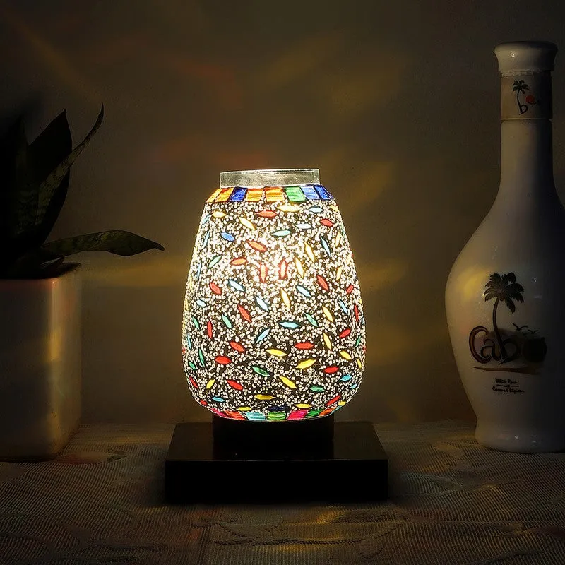 Vibrora Mosaic Glass Table Lamp With Wooden Base - Multicolor media 1