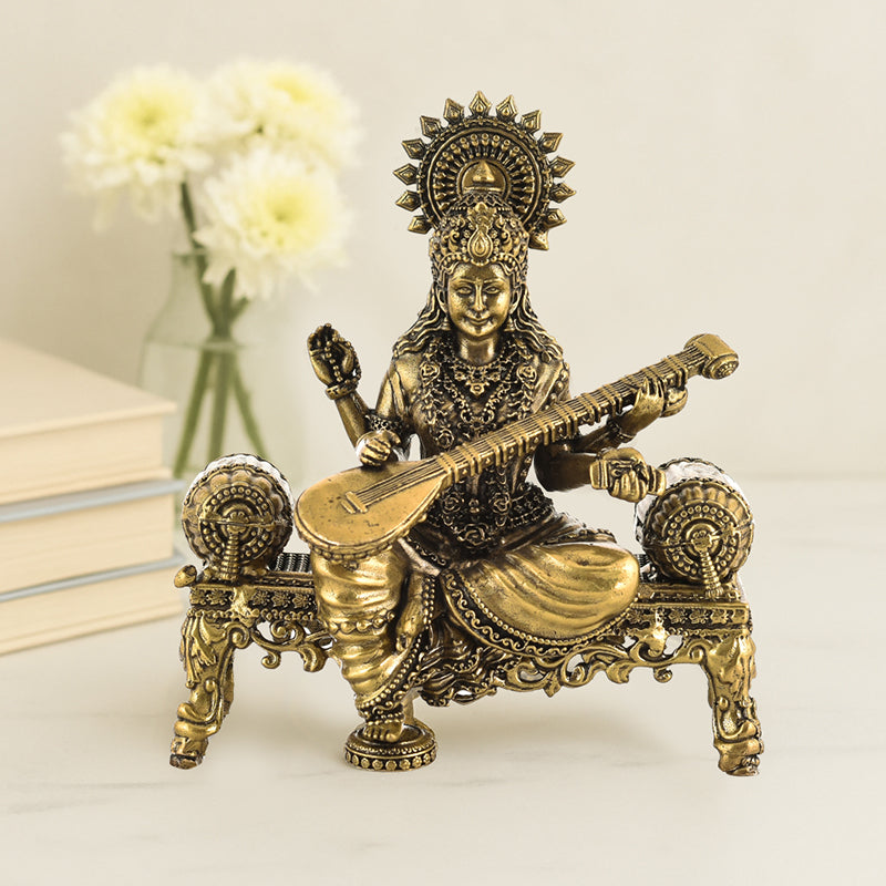 Veena Vahini Saraswati Brass Idol